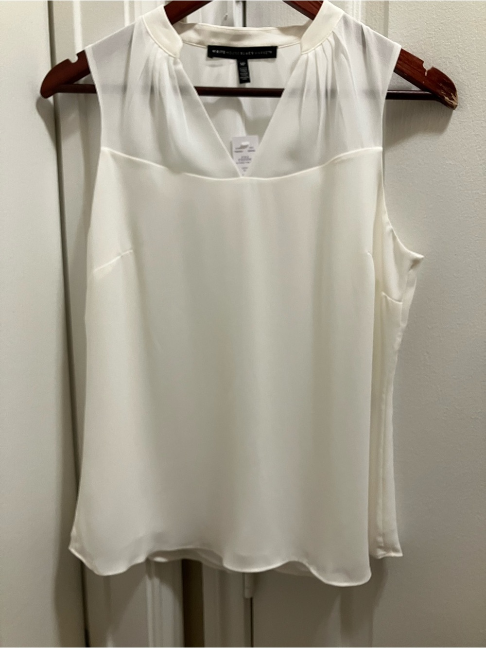 White House Black Market Ivory Sleeveless V-Neck Pleated Shell